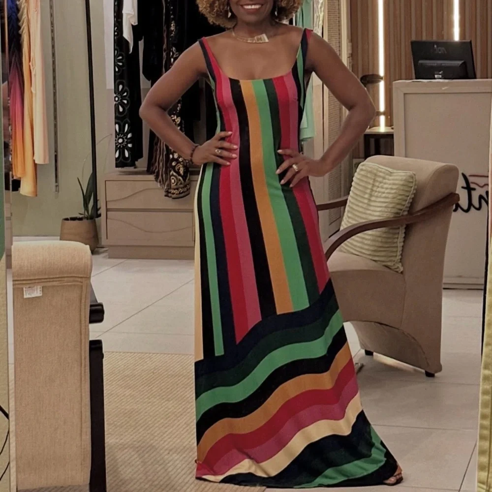 FARM Rio Colorful Striped Long Dress Size M - Picture 3 of 7